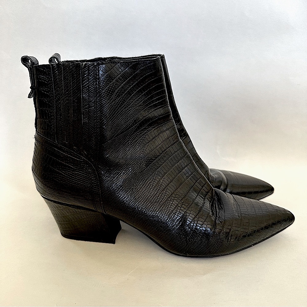 Franco Sarto Brynn Booties size 8.5 leather black croc embossed